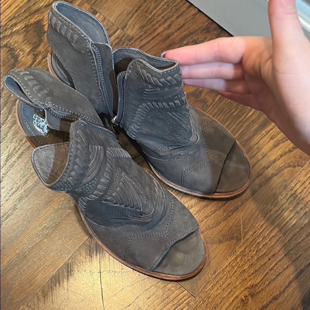 Vince Camuto Gray Ankle Booties with Open-Toe Design
